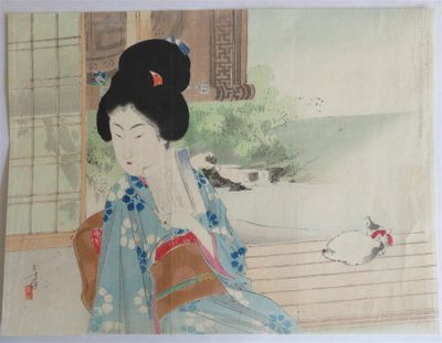 un tableau représentant une femme assise dans une pièce