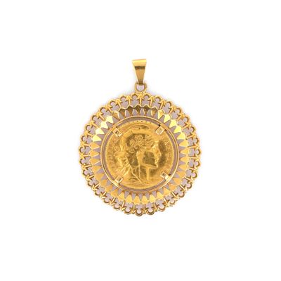 une image représentant une pièce « sovereign » en or, ornée de diamants en son centre