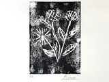 a black and white drawing of flowers on a white background