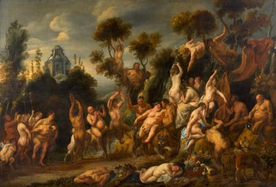 an image of a painting of a group of naked men in a wooded area