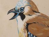 a painting of a bird that is sitting on a table