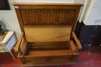 banc de hall néo-gothique - chêne - sculpté avec des panneau… (photo 3)