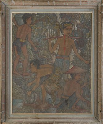 an image of a painting of a group of people in a forest