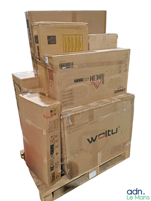 several boxes stacked on top of each other on a pallet