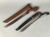 three different types of knives are displayed on a white surface