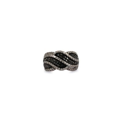 Bague bandeau en or gris 750‰ et diamants noirs et blancs ta…