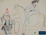 drawing of a man riding a horse next to a woman on a horse