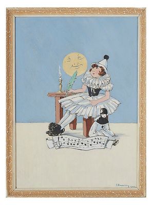 BLANVILLAIN Paul - "Colombine", huile sur carton, signée en …