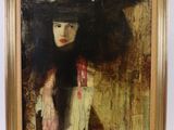 portrait d'une femme coiffée d'un chapeau noir, accompagnée d'un chat, d'après un tableau