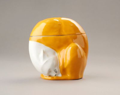 Édouard Marcel SANDOZ et HAVILAND Bonbonnière chat en porcel…