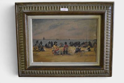 une photo d'un tableau représentant des personnes sur la plage
