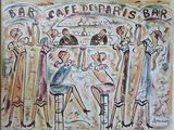 tableau représentant un groupe de personnes assises à un bar, un verre à la main