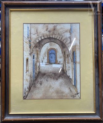 une image représentant une peinture d'une porte d'entrée dans un bâtiment