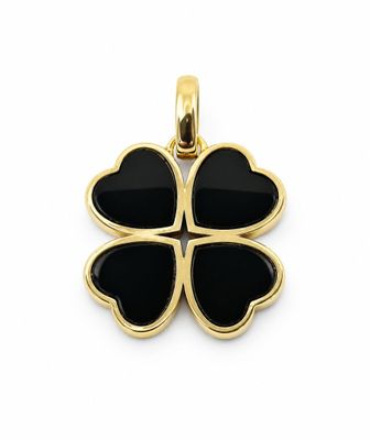 14k yellow gold black onyx four leaf clover pendant