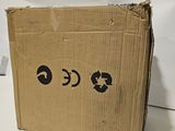 a cardboard box that has three different numbers on it