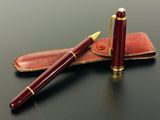 le stylo est posé à côté de l'étui en cuir sur la table
