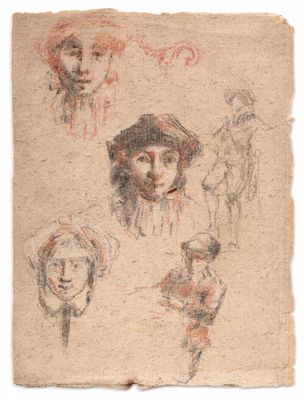 quatre études représentant une tête de femme, une tête d'homme, une tête de femme et une tête d'homme