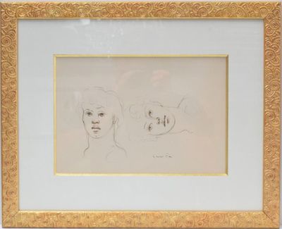 an image of a drawing of two women in a gold frame