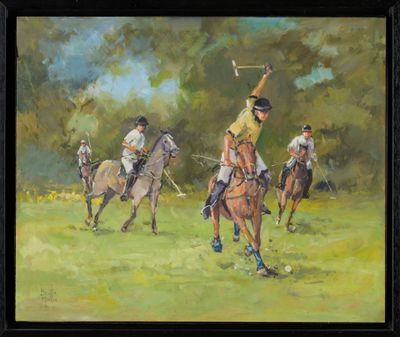 BRUTTA-MATA (1946-) "Le match de polo" huile sur isorel, SBG…