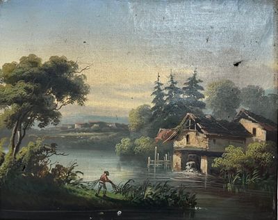 DOLET Paysage fluvial. Huile sur toile encadrée signée en ba…