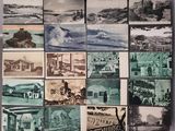 many pictures of a bunch of old buildings on the wall