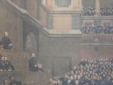 a painting of a large group of people in a large room