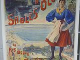 affiche représentant une femme en robe rouge debout au bord d'une rivière