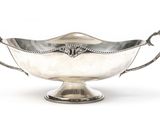 an image of a silver bowl with handles on a white background