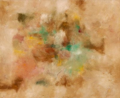 une peinture abstraite représentant un bouquet de fleurs dans un vase