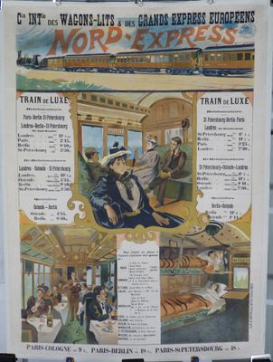 une publicité pour le train express international datant du début des années 1900