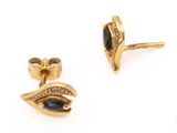 two pairs of gold earrings with blue stones on them