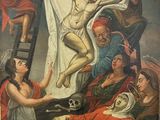 an image of a painting of jesus on the cross being nailed to the cross