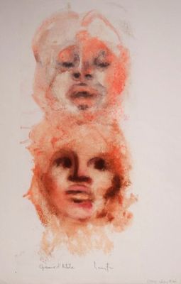 painting of three faces of a woman and a man with a turban on their head