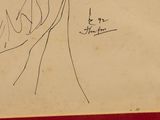 an old drawing of a woman with a hat on her head