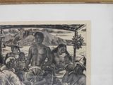 painting of a group of people on a boat in a body of water