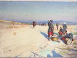 une image représentant un tableau où l'on voit un groupe de personnes sur un chemin de terre