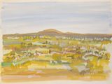 an image of a painting of a landscape with a mountain in the distance
