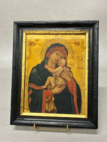Icone La vierge de Cambrai. Copie sur panneau de bois ancien 25x1