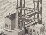 an illustration of a drawing of a building with a staircase going up to it
