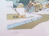 a picture of a picture of a village in the snow