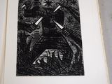 a black and white drawing of a man holding a knife