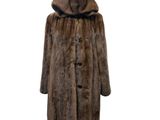 the fur coat is brown and has a hood on it