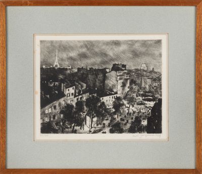 une image représentant un dessin en noir et blanc d'une ville