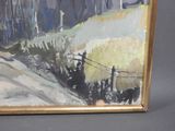 a picture of a painting of a country road