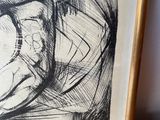 a black and white drawing of a clock on a table