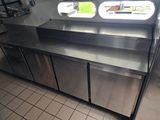 a stainless steel counter in a commercial kitchen