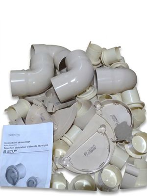 a pile of white pipes and fittings on a white background