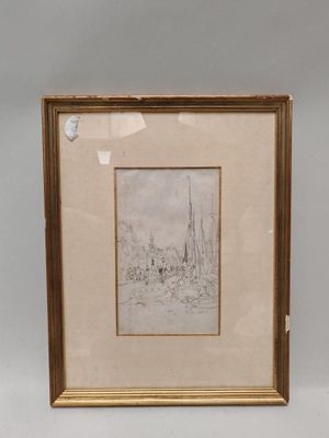 un dessin représentant un voilier sur l'eau, dans un cadre doré