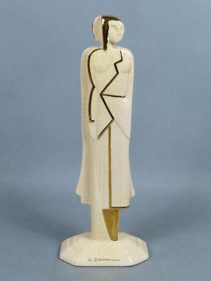 Louis DRIMMER. Jeune femme. Statuette en faïence ivoire craq…