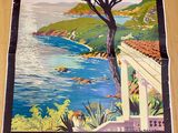 Affiche de voyage vintage française représentant la côte de l'île méditerranéenne du Cap d'Antibes